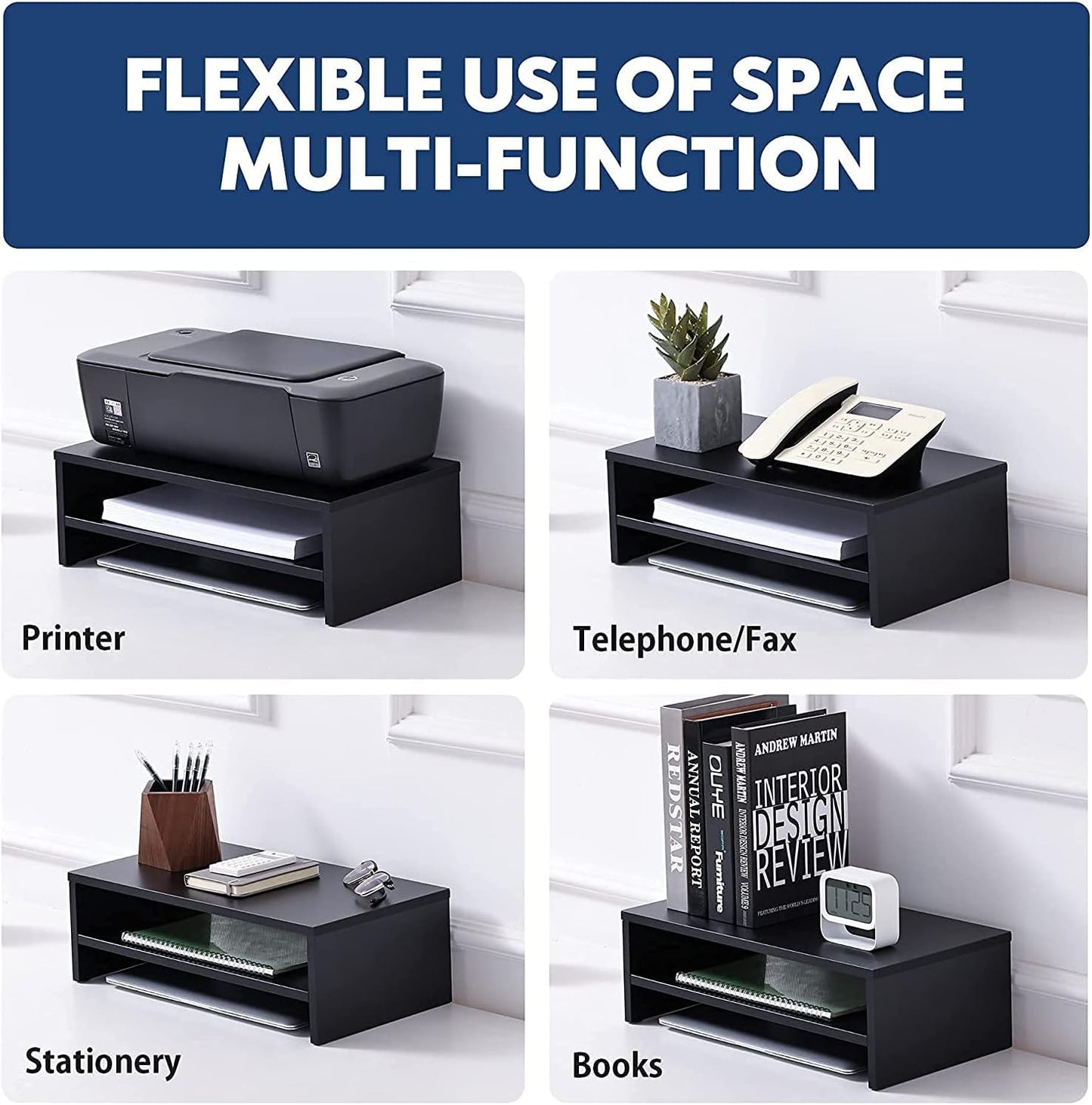 FITUEYES Monitor Stand - 2 Tier Computer Monitor Riser Shelf, Wood Desktop Stand for Laptop Computer Screen, Desk Organization, Office Supplies