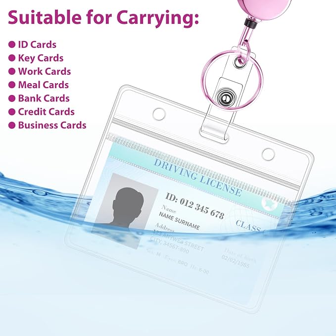 Lanyards for Id Badges Stainless Steel Badge Lanyards with 2 Pcs Waterproof Id Badge Holder Retractable Id Badge Lanyards Teacher Lanyard for Cruise Ship Key Cards Id Badges (Pink)