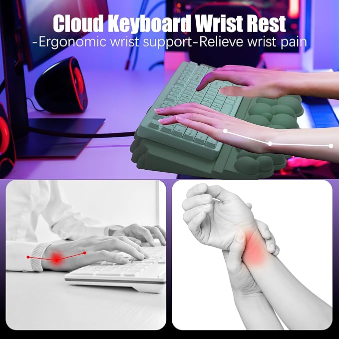 Wrist Rest with Keyboard Stand, Ergonomic Computer Wrist Support Pad | Cloud Keyboard Riser Holder with Wrist Pad, Memory Foam Desk Cushion, Palm Hand Typing for Office Home School - Green