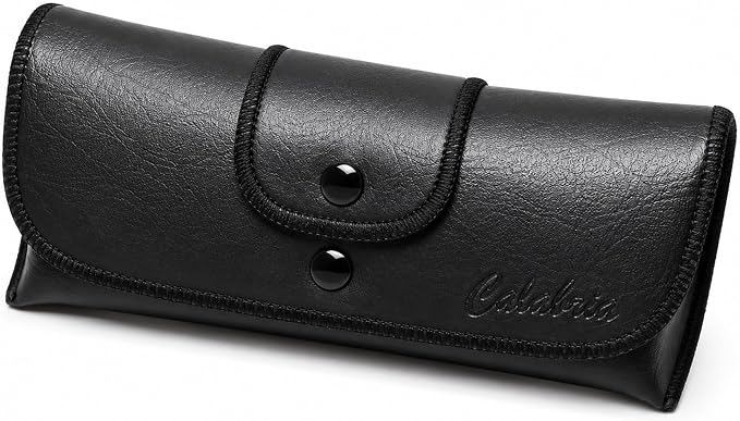 Calabria Double Snap Belt Loop Eyeglass Case PU Leather Black Old School Vintage Eye Glasses Pouch Semi-Hard Sunglass Holder - 100PACK
