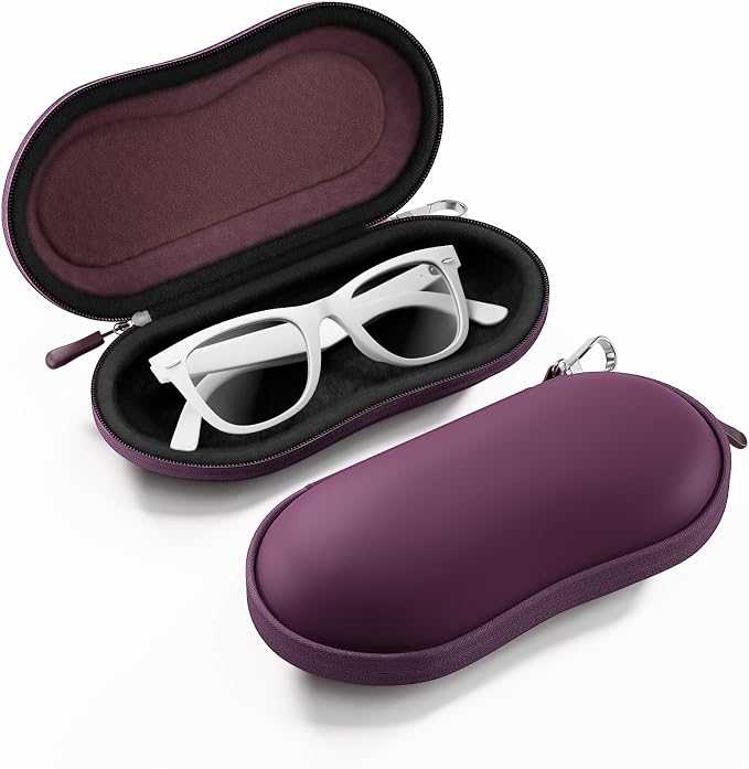 ProCase Sunglasses Case, Hard Shell Glasses Case for Men Women -Plum | Travel Shockproof Eyeglass Case with Metal Hanging Hook and Velvet Lining, Zipper Sport Glasses Holder Organizer for Gifts