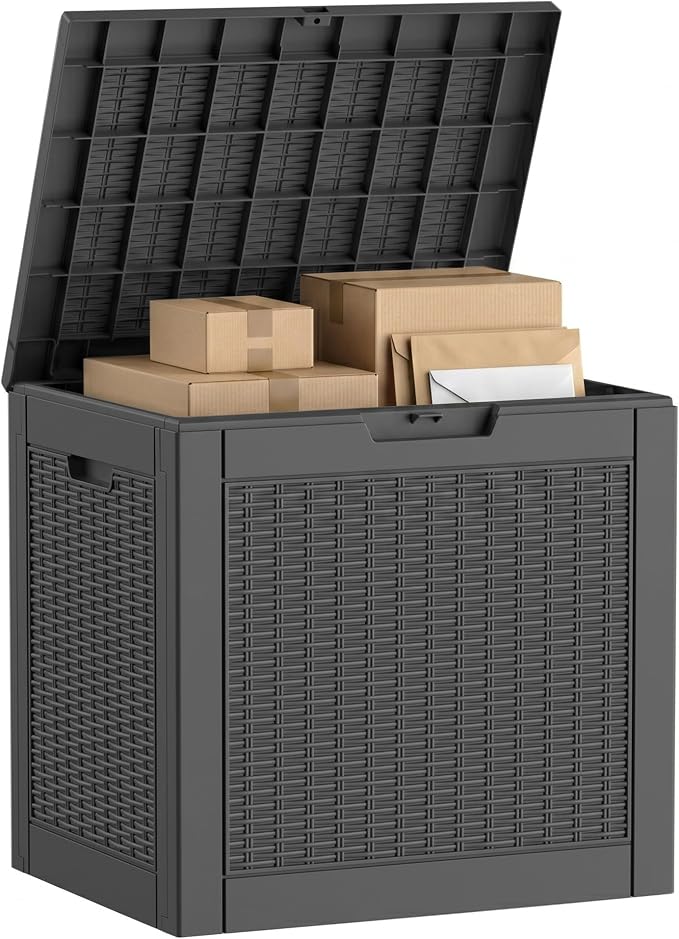 36 Gallon Package Delivery Boxes for Outside, Resin Outdoor Storage Box with Rattan Pattern, Storage Cabinet for Parcel Shipping & Storage
