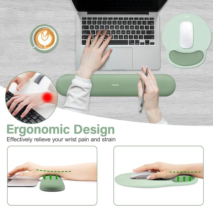 MOSISO Wrist Rest Support for Mouse Pad&Keyboard Set, Antique Green | Circle Curved Ergonomic Mousepad Non-Slip Base Home/Office Pain Relief&Easy Typing Pad with Soft Cloth&Silicone Lining