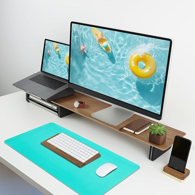 Leather Desk Pad Mat, Green Desk Mat, 23.6" x 13.7" | Non-slip and Waterproof Computer Mat, Desk Protector for Office/Home, Desk Accessories