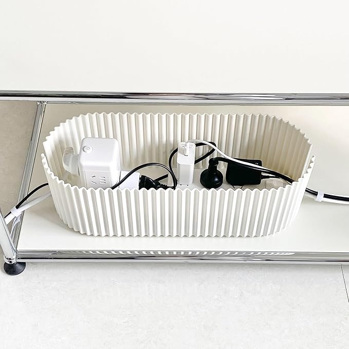 White Cable Management Box with Lid, Large, Plastic | Cable Box Organizer, For Wire, Power Strip, Surge Protector, Extension Cords Hider Cover, For Home Office, Desk and Floor