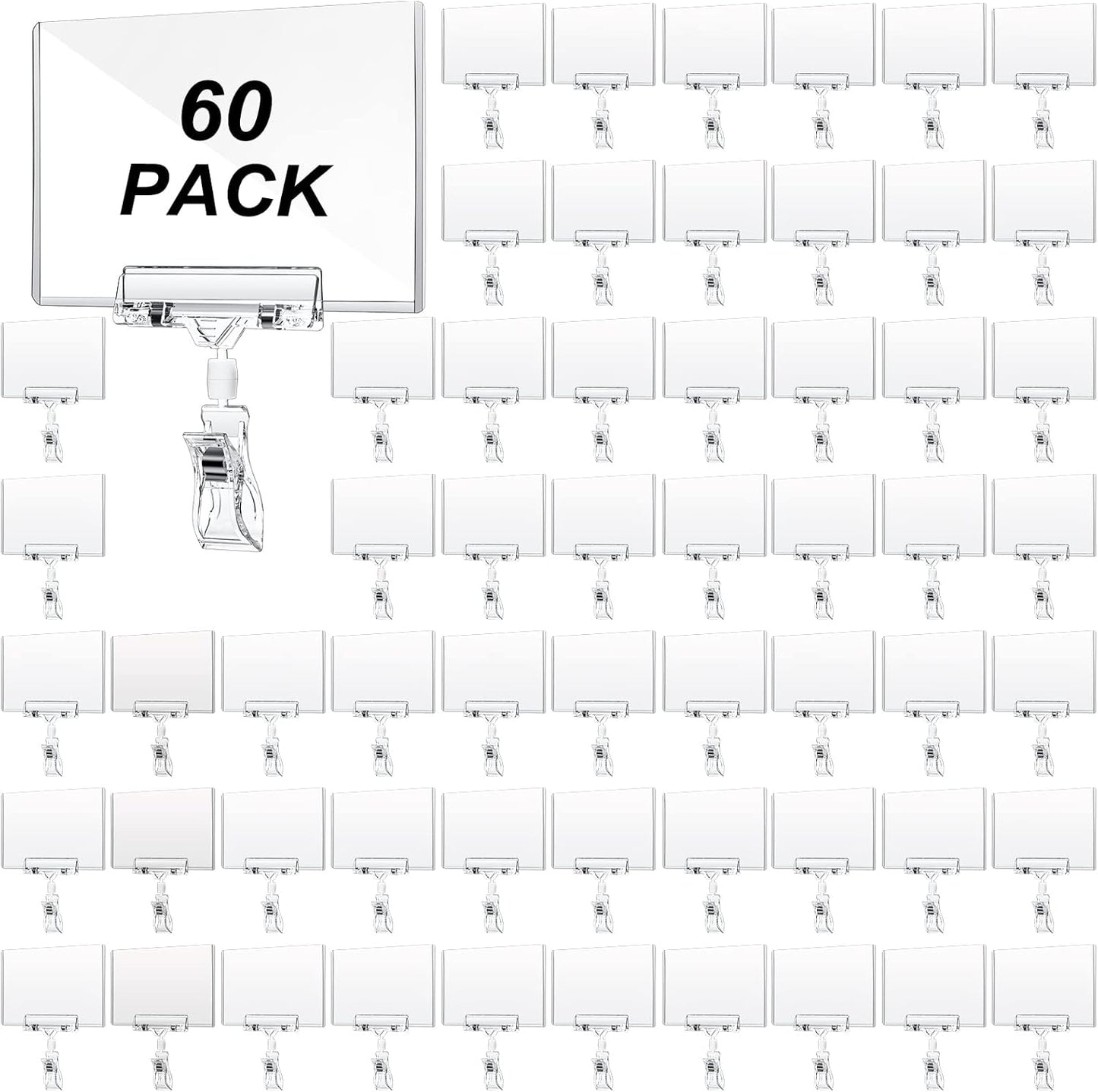 60 Pieces Rotating Clip on Sign Holder Plastic Merchandise Retail Display Sign Clip Holder with Clamp Pop Swivel Rack Card Sign Business Store Price Tags Sign Holder