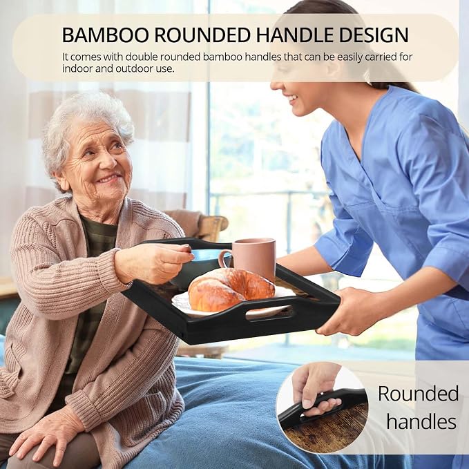 Bed Tray Table Breakfast Trays Serving Tray Bamboo Bed Laptap Floding Legs with Handles and Phone Holders