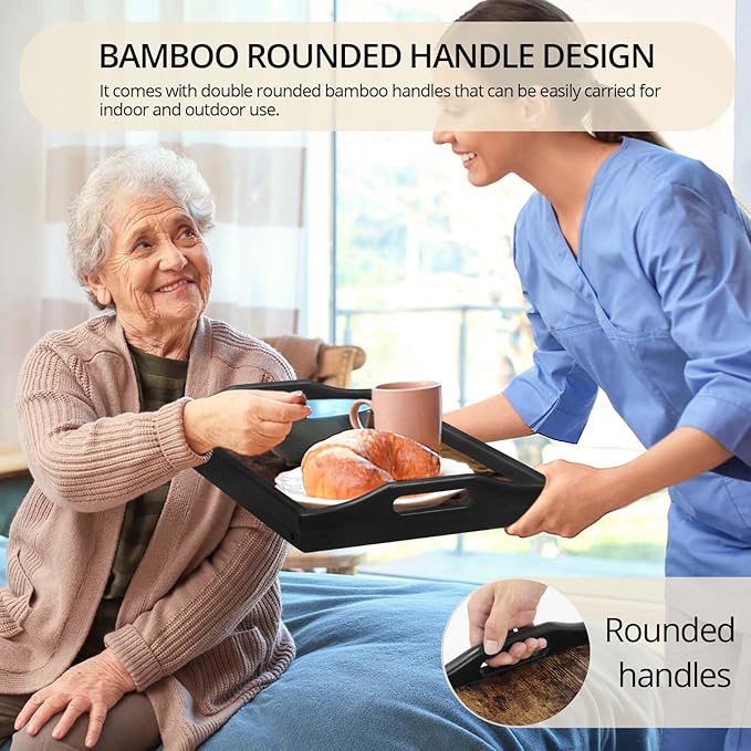 2 Pack Bed Tray Table with Adjustable Legs Breakfast Trays Serving Tray Bamboo Bed Laptap Floding Legs with Handles and Phone Holders
