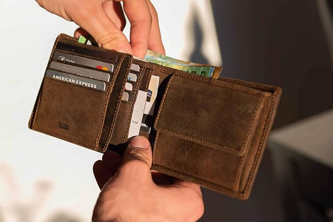 DiLoro Italy Mens Leather Wallet Bifold Flip ID Coin Section RFID Protection