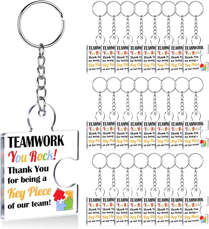 Team Appreciation Gifts Bulk Thank You Keychains for Coworkers | Gift Set for Employee, Staff, Teachers, Teamwork Puzzle Piece Keyring, Acrylic