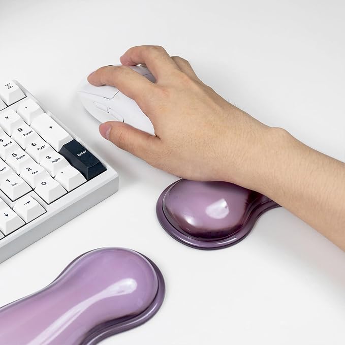 Ergonomic Gel Keyboard and Mouse Wrist Rest Set – Clear Wrist Rest for Computer Keyboard 60%/68%/75%, Comfort & Support for Typing and Gaming (Grey Purple)