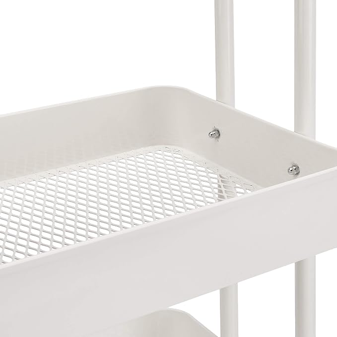 Amazon Basics 3-Tier Rolling Utility Cart, Storage Organizer, Lockable Wheels, Multifunctional Storage, Portable Mobile Shelving Unit, White