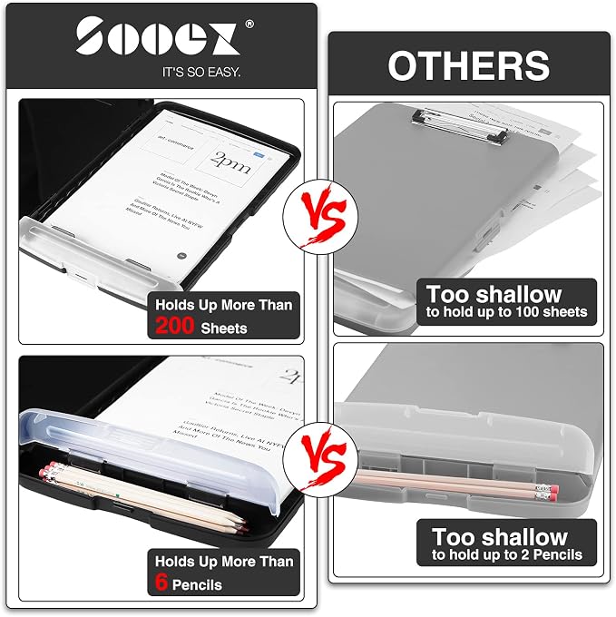 Sooez Clipboard with Storage, Clip Board 8.5 x 11 with Pen Holder, Plastic Organization Case Box for Letter Legal A4 Size Paper, Low Profile Clip, Nurses Teachers Must Haves, School & Office Supplies