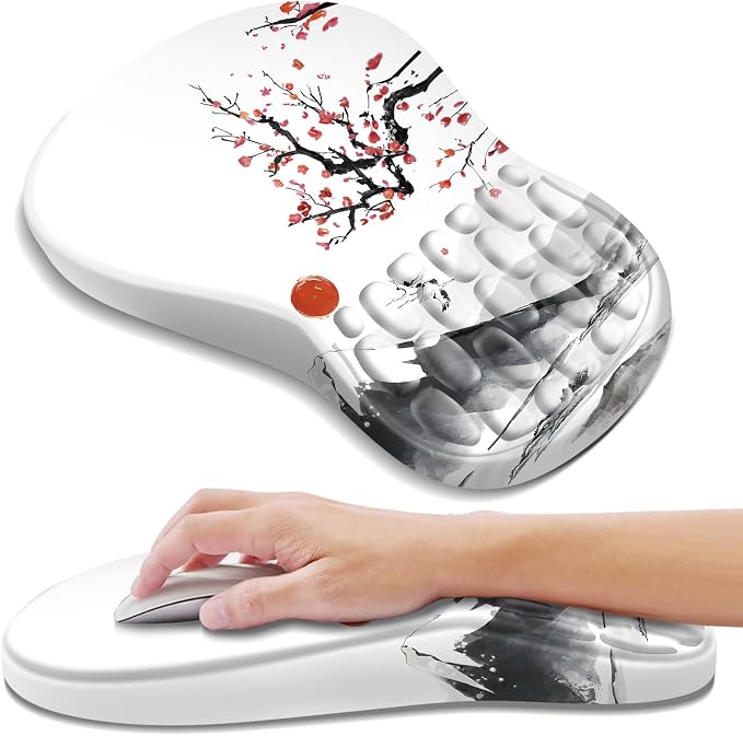 YIWEI Ergonomic Mouse Pad with Wrist Rest for Carpal Tunnel Pain Relief | Memory Foam Wrist Support,Non-Slip Rubber Base, Keyboard Computer Mousepad,Lycra Cloth Surface,Gaming Home Office
