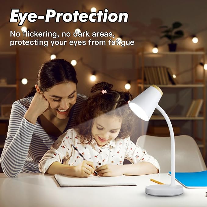 EJIAXIN Desk Lamp for College Dorm Room - Small LED Desk Lamp Touch Dimmable Reading Light for Home Office - Adjustable Flexible Gooseneck Table Lamp for Bedside Bedroom Nightstand White