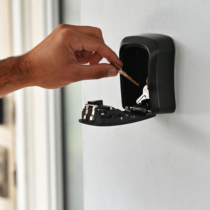 Iron Lock® Medium Wall Mount Combination Key Lock Box, Outdoor (Black) | Screw-in wall mount (4 screws + 4 anchors) — not magnetic, does not hang; weather-resistant zinc alloy, includes key hanger