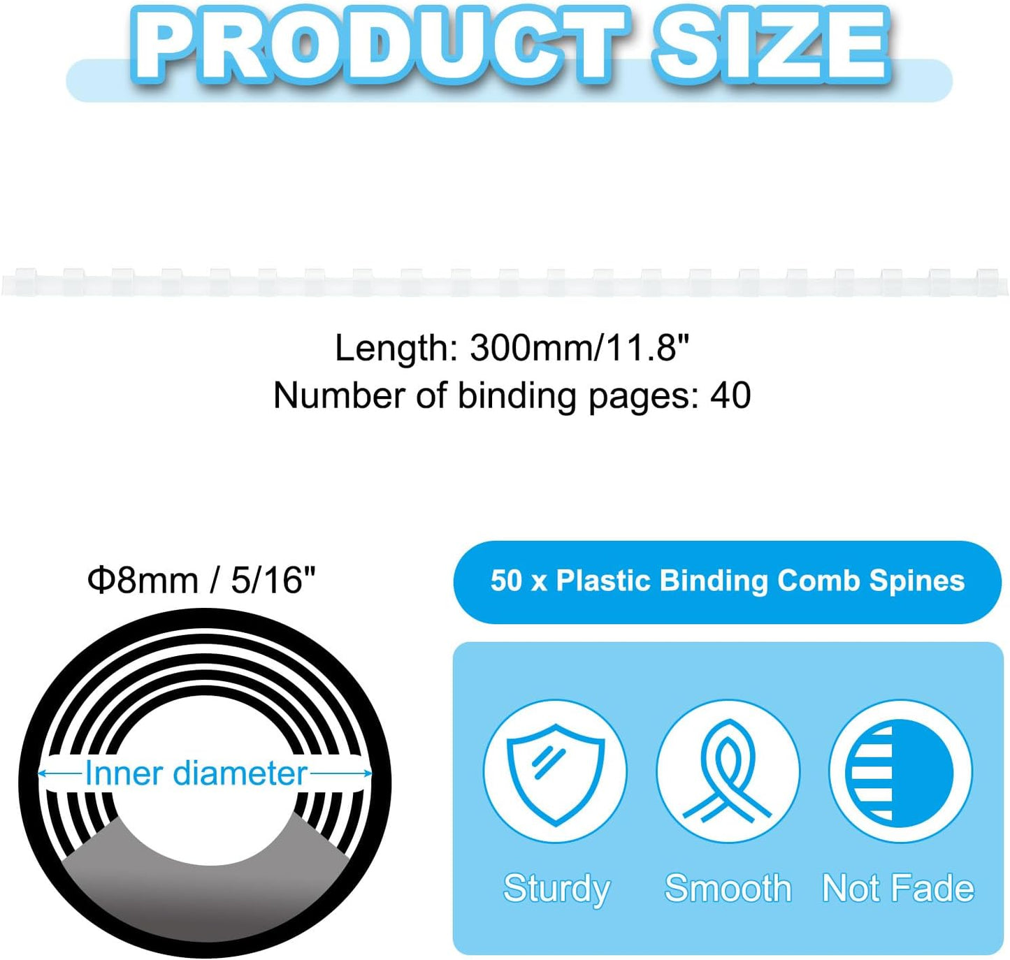 PATIKIL 8mm (5/16") Plastic Binding Combs, 50 Pcs 21 Rings Comb Binding Spines 40 Sheet Capacity Letter Size for Binding Paper Sheets, White
