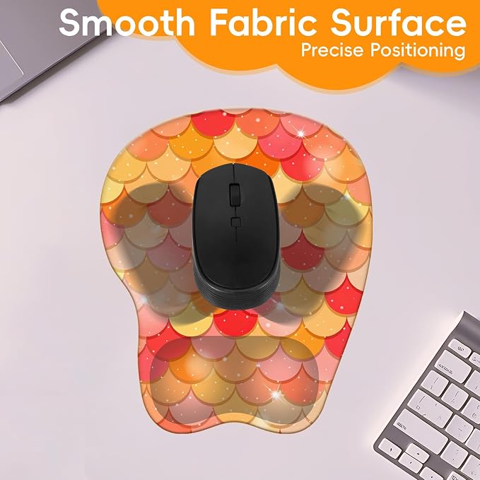 Mouse Pad with Wrist Rest Ergonomic Mouse Pad with Comfortable M-Shape Pain Relief Wrist Support Non-Slip PU Base Mousepad for Laptop, Office & Home (Orange Mermiad)