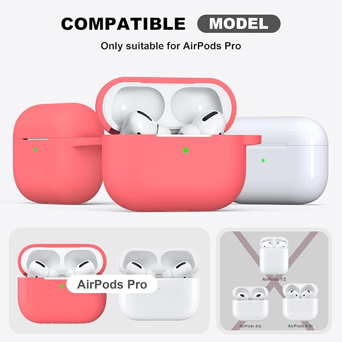 R-fun for AirPods Pro 2 Case, Soft Silicone Protective Cover with Keychain and Cleaning Pen, Compatible with AirPods Pro 2nd/1st Generation, Supports Wireless Charging, Pink Peach