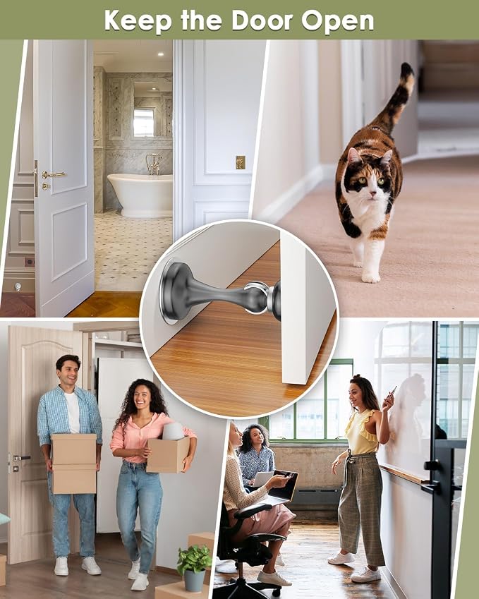 Door Stoppers Magnetic Door Catch, Stainless Steel Magnetic Door Stop 2 Pack, Double-Sided Adhesive Tape, No Drilling, Screws for Stronger Mount, Holder Your Door Open for Wide Doors