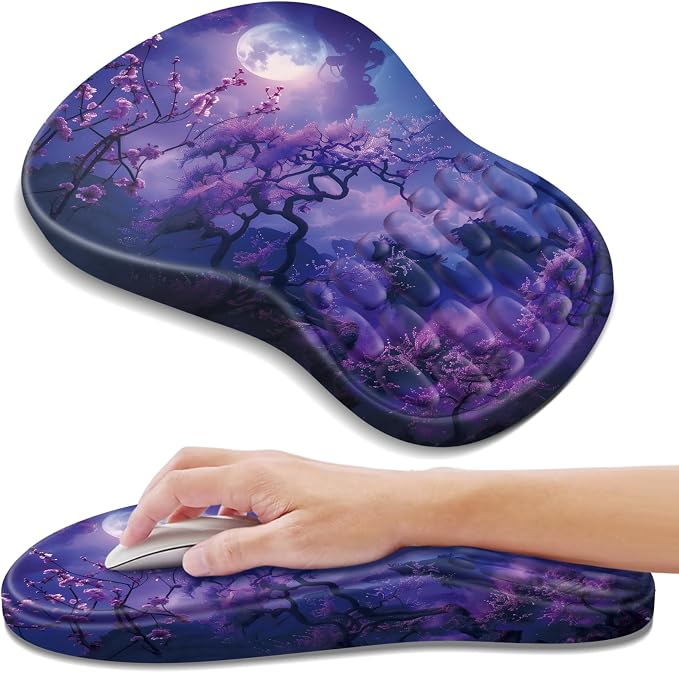 YIWEI Ergonomic Mouse Pad with Wrist Rest for Carpal Tunnel Pain Relief | Memory Foam Wrist Support,Non-Slip Rubber Base, Keyboard Computer Mousepad,Lycra Cloth Surface,Gaming Home Office