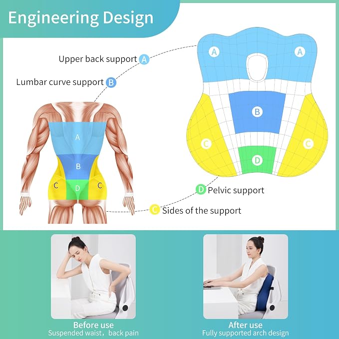 seeknow Lumbar Support Pillow for Chair Back Support Pillow for Couch Lumbar Pillow for Car Office Chair Back Cushion for Lower Back Pain Memory Foam Back Rest for Desk Chair, Recliner, Car Seats