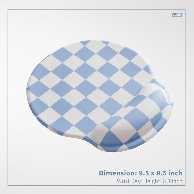Ohocut Blue Checkered Mouse Pad with Gel Wrist Rest, Wrist Support, Ergonomic Desk Accessories for Women, Office Laptop Gaming Decor, Cute Aesthetic Trendy Check Design
