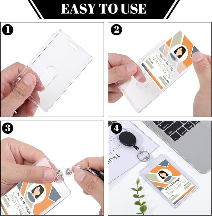 5 Set Badge Holder Retractable Clip Heavy Duty Badge Reel with Acrylic Clear Vertical ID Card Badge Holders for Work Office Nurse Teacher Student