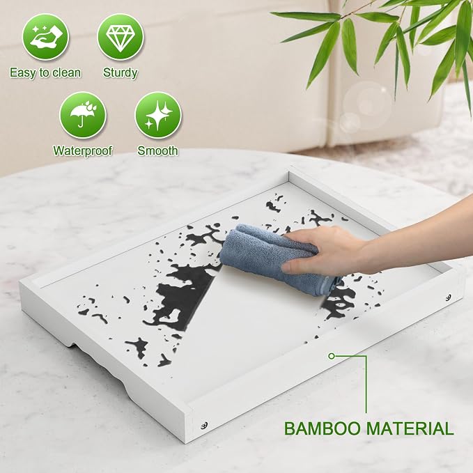 Youpehom Bamboo Bed Tray Table with Folding Legs, Medium, White | Bamboo bed tray with folding legs, handles and raised edges for meals, laptops, reading and serving in bed or on a sofa.