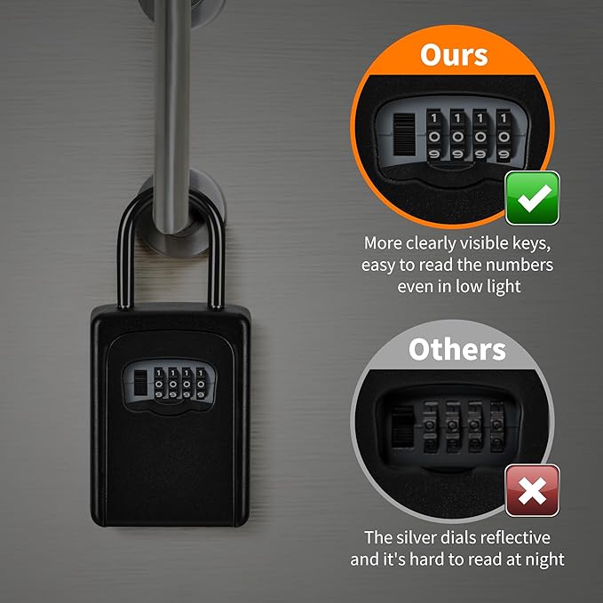 Wall Mounted, Portable Lock Box for House, 5 Key Capacity, Weatherproof Resettable Code House Key Safe Security Lock Box for Outside Realtors Garage Spare (2 Pack, Black)
