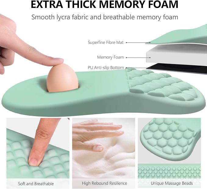 Ergonomic Mouse Pad Wrist Rest, 2 in 1 Keyboard Pad for Office | Memory Foam, 15° Ergonomic Slope, Massage Bead Design, Non-Slip PU Base, Lycra Fabric, for Office & Gaming, Gradient Green