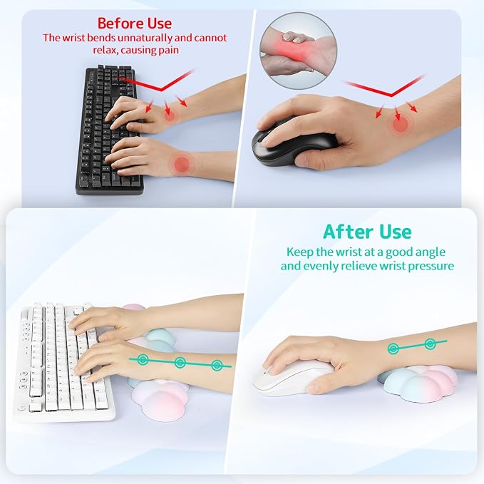 Cloud Wrist Rest Keyboard, Cloud Keyboard Wrist Pad Set with PU Leather Memory Foam, Cute Arm Rest for Palm Support, PC/Gaming Desk Accessories/Office Setup/Computer Hand Cushion - Rainbow