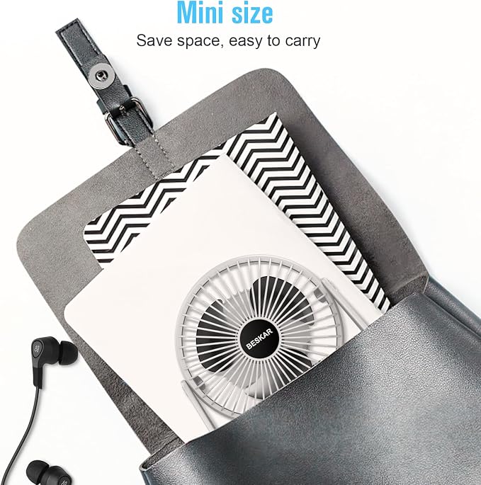 BESKAR USB Small Desk Fan, Portable Table Fans with 3 Speeds Strong Airflow | Quiet Operation and 360°Rotate, Personal Cooling Fan for Home, Office, Bedroom, 3.9 ft Cord