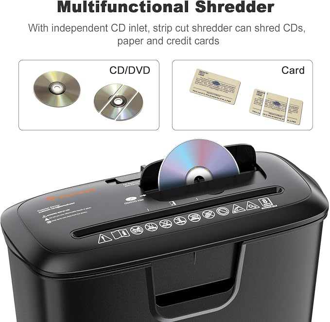 Bonsaii 8-Sheet Strip Cut Paper Shredder for Home, Shred CDs & Credit Cards | 3.4-Gal Wastebasket with Transparent Window, Overheat Protection, Small Shredder for home use,portable shredder, S120-C
