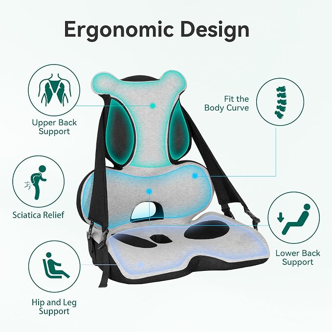 Lumbar Support Pillow Memory Foam, Car Seat Cushion, Office Chair Cushion, One Piece Chair Pad, Improve Posture, Sciatica, Hip & Back Coccyx Tailbone Pain