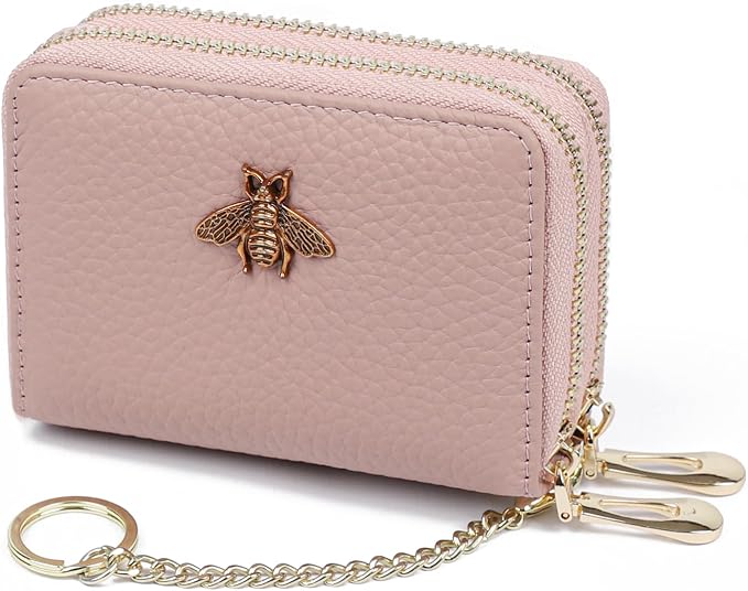 imeetu RFID Credit Card Holder, Small Card Wallet Women, Leather Card Case | Genuine Leather Women's Card & id Cases, Change Coin Purse with Zipper Keychain id Window, 20 Colors & 3 Styles, Daily, Gifts