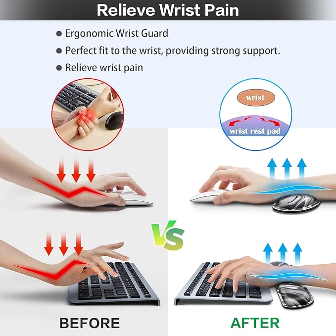 4 in1 Desk Mat Black, Large Gaming Mouse Pad with Wrist Rest, | XXL Mousepad+Keyboard Wrist Rest+Mouse Pad Wrist Support+Cup Coaster Ergonomic Computer Desk Arm Wrist for Decor Office Women