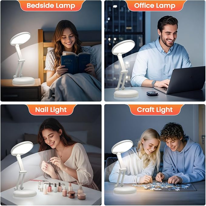 One Fire Rechargeable Table Lamp, 3600mAh Battery Operated Lamp Dorm Lamp | Cordless Lamp,10 Brightness,Portable,Small Size,Foldable,6-288h Endurance,Touch Control, Reading,Travel,Office,Nail,Emergency