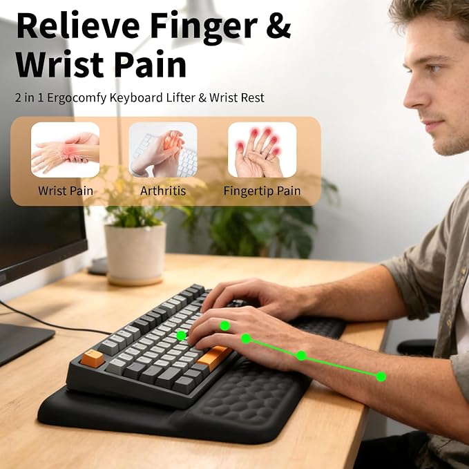 Keyboard Wrist Rest Stand Pad, Soft Memory Foam Ergonomic Computer Wrist Support, Keyboard Riser Hand Rest Cushion Holder Gaming Typing Coding Desk Accessories for Home Office School（Black）