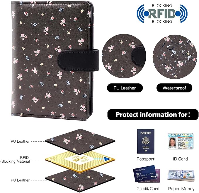 Melsbrinna Rfid Passport Holder for Travel women/Men, Cute Passport Wallet Rfid Blocking Card Slots, Rfid Passport Cover/CaseTravel Wallet, Passport Book Holder (1, floral black)