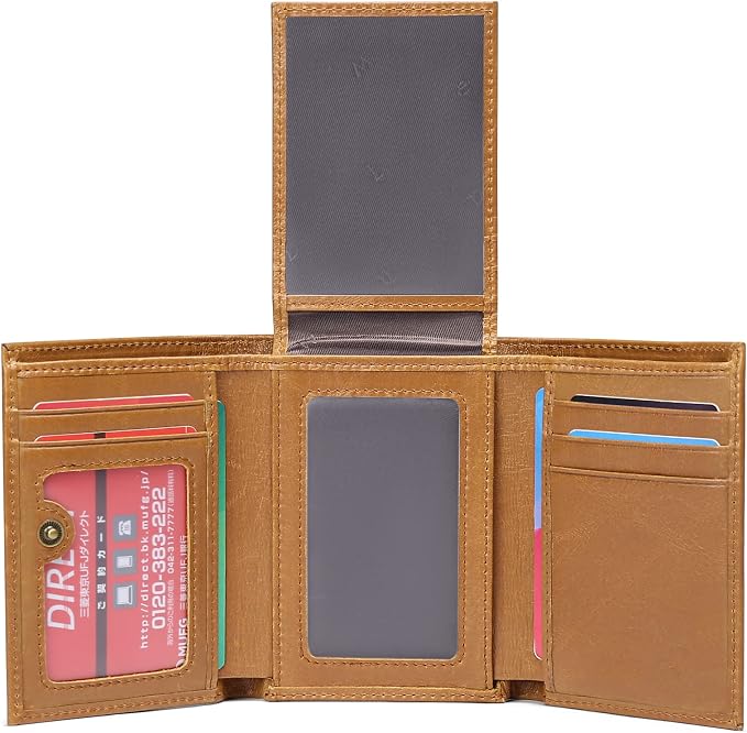 Men's Wallet Genuine Leather Trifold Wallet With ID Window