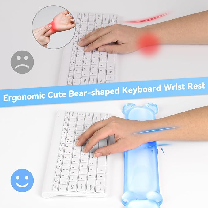 Clear Gel Keyboard Wrist Rest, Bear-Shape Wrist Rest, Ergonomic Wrist Rest for Computer Keyboard 60%/75% (Blue)