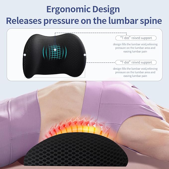 Lumbar Support Pillow for Office Chair, Memory Foam Car Back Cushion | Lumbar Pillow Lower Back with 4d Mesh Cover Adjustable Straps, Ergonomic Chair Back Pillow for Office, Car, Gaming Chairs