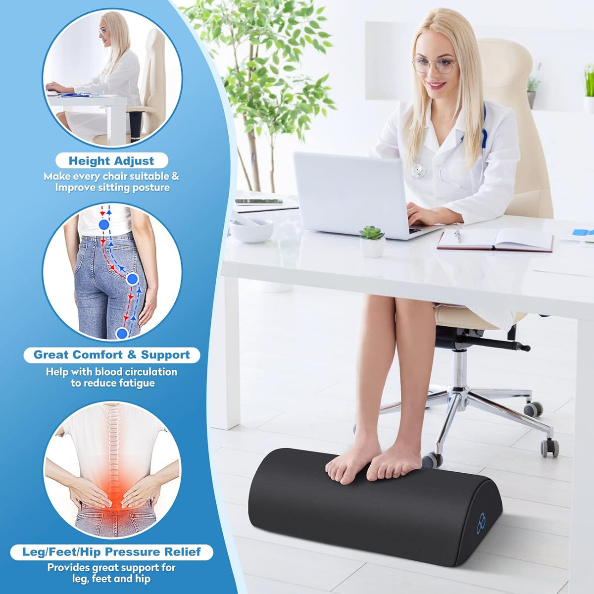 StepLively Foot Rest Ergonomic Pillow for Under Desk at Work, Anti-Fatigue Footrest Support Pillow for Fatigue & Pain Relief, Comfortable for Office Chair, Car Seat & Gaming Chair - Grey