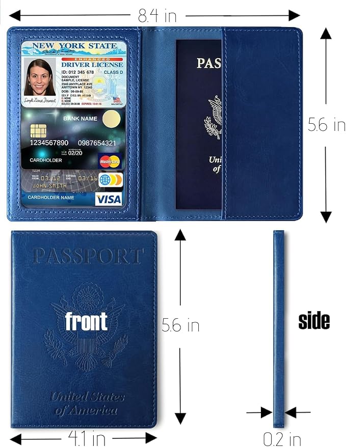 Sizobi Passport Holder for Travel Men, RFID Blocking Passport Covers Case | Passport Wallet Card Slot, International Travel Must Haves Travel Accessories for Women, Cruise Ship Essentials Gifts, Blue