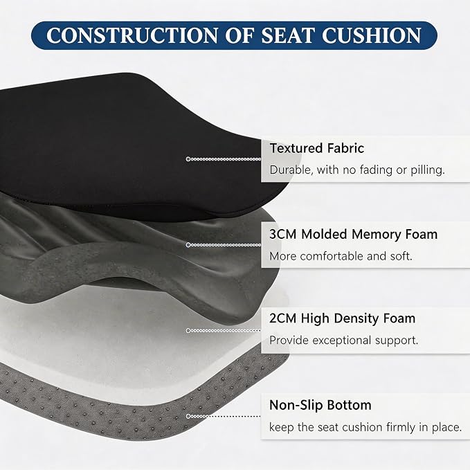Big Hippo Ergonomic Lumbar Support & Memory Foam Seat Cushion Set - Sciatica & Tailbone Pain Relief for Office, Car & Wooden Dining Chairs - Non-Slip Body Positioner with Breathable Mesh Cover (Black)
