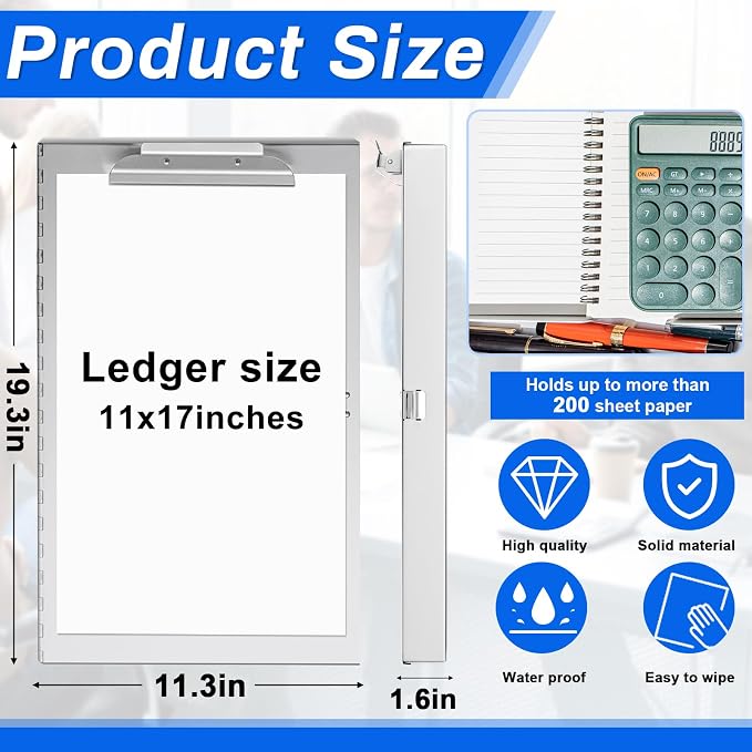 1 Pcs Aluminum 11'' x 17'' Clipboard with Storage Heavy Duty Metal Lightweight Form Holder with Capacity Clip 1 Compartment Clipboard for Student Teacher