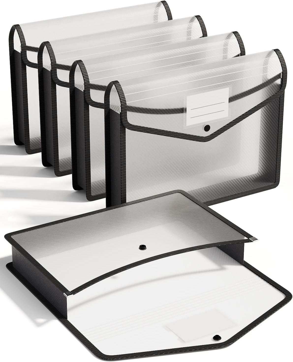 ThinkTex Plastic Expanding File Folder, Transparent envelopes with Snap Closure, No Dividers, Large Capacity, Fit Letter/A4 Size - 5 Packs