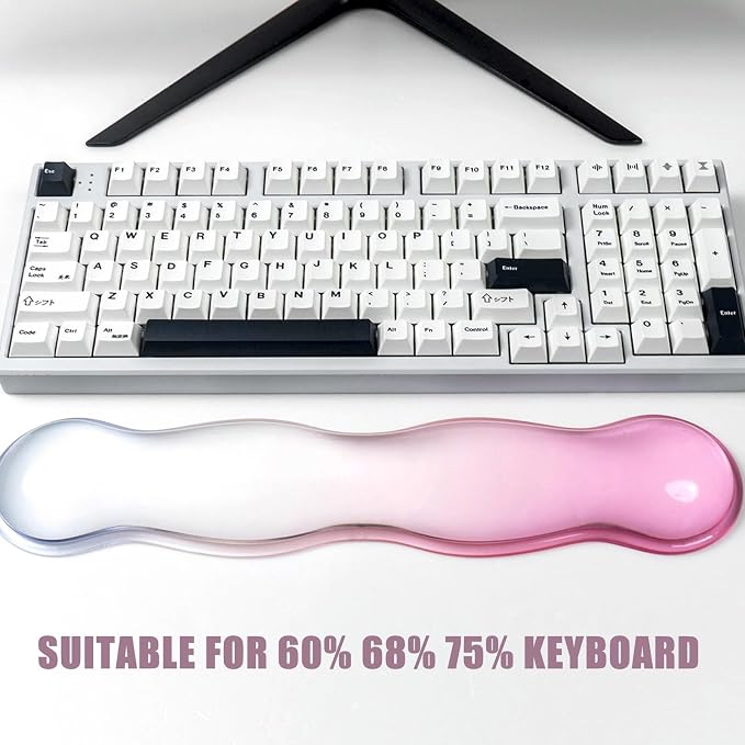 Ergonomic Gel Keyboard and Mouse Wrist Rest Set – Clear Wrist Rest for Computer Keyboard 60%/68%/75%, Comfort & Support for Typing and Gaming (Light Pink Blue)