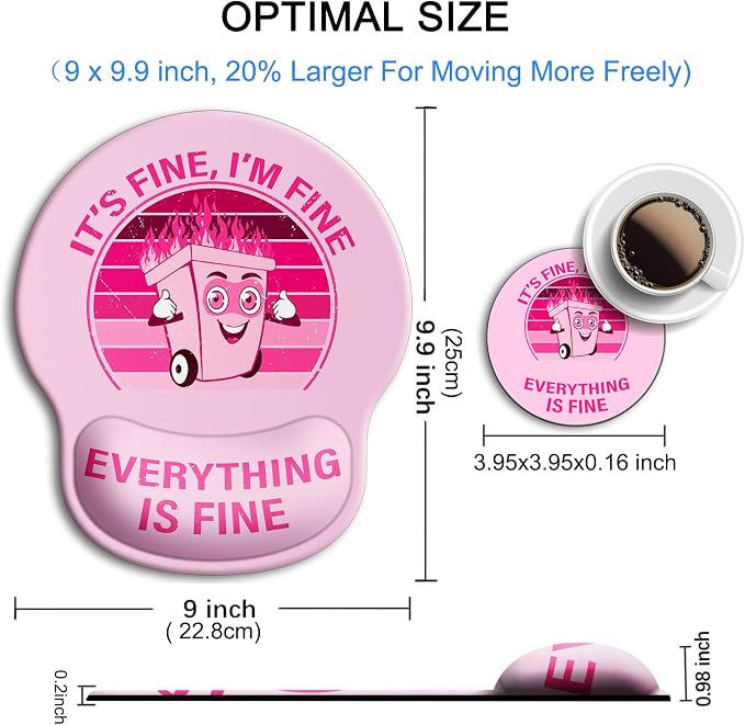 Ergonomic Mouse Pad with Wrist Support Rest,Large Mousepad Gel Wrist Rest, with Coaster Non-Slip & Pain Relief for Computer, Desk, Home&Office-Pink It's Fine